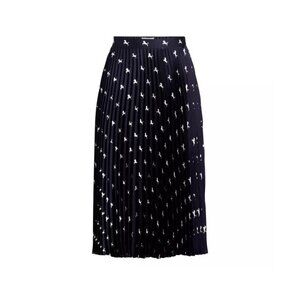 Equestrian Blue Pleated Horse Novelty Print Skirt Midi Size M Preppy Lightweight